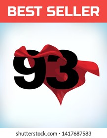 Arabic number ninety three in the red cloak of the winner of the super hero. - Vector