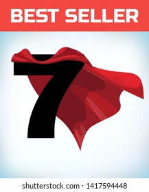 Arabic number seven in the red cloak of the winner of the super hero. - Vector