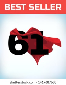Arabic number sixty one in the red cloak of the winner of the super hero. - Vector