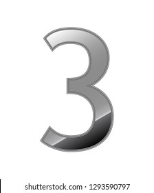 Arabic number three gray color isolated on white background, metal silver, vector