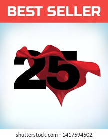 Arabic number twenty five in the red cloak of the winner of the super hero. - Vector