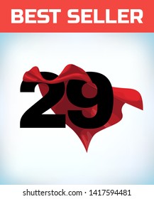 Arabic number twenty nine in the red cloak of the winner of the super hero. - Vector