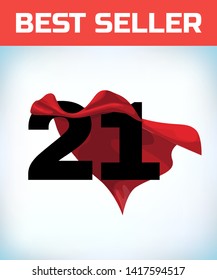 Arabic number twenty one in the red cloak of the winner of the super hero. - Vector