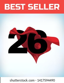 Arabic number twenty six in the red cloak of the winner of the super hero. - Vector