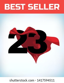 Arabic number twenty three in the red cloak of the winner of the super hero. - Vector