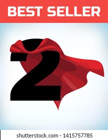 Arabic number two in the red cloak of the winner of the super hero.