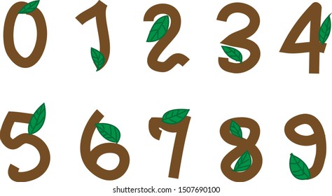 Arabic numbers 0-9 can be used for education or design work. Numbers that look like natural trees.