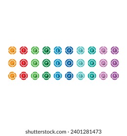 arabic numbers in colored circle. shaded arabic numbers. arabic numbers set