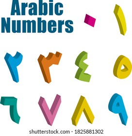 Arabic Numbers Set in 3D shape (All Numbers in English translation), vector illustration. Fun exercises. Attention-building Card for children.