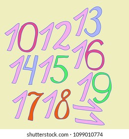 Arabic numbers are from ten to nineteen.
.  Hand drawn.