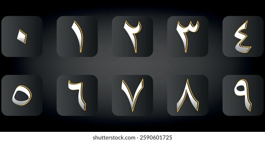 arabic numbers,0-9 ramadan icon black white gold cut black line background