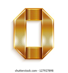 Arabic numeral folded from a metallic perforated golden ribbon  - Number 0 - zero, vector illustration 10eps