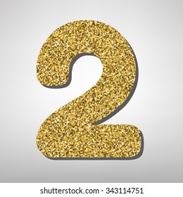 Arabic numeral folded from a metallic perforated golden ribbon  - Number 2 - two, vector illustration 10eps