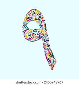 arabic numeral nine from multicolor arabic letters pattern
