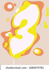 Arabic numeral three in graffiti style for kids