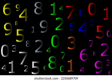 Arabic numerals from 0 to 9 scattered randomly on a black background