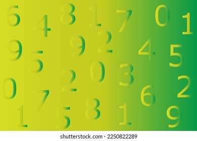 Arabic numerals from 0 to 9 scattered randomly on a green background