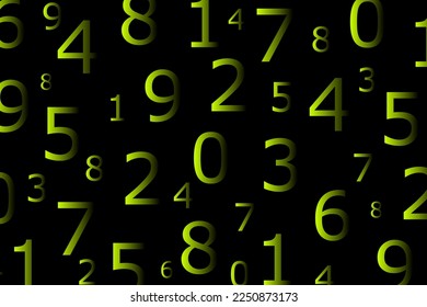 Arabic numerals from 0 to 9 scattered randomly on a black background