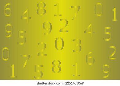 Arabic numerals from 0 to 9 scattered randomly on a gold background