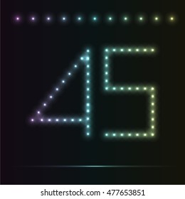 Arabic numerals 4, 5. Luminous figures on a dark background. The color depends on the background color. Vector font of digits, light effect.