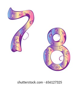 Arabic numerals 7 and 8 in pastel colours on a white background