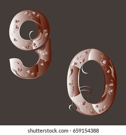 Arabic numerals 9 and 0 in light brown tones on a gray background