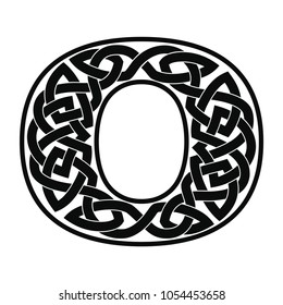 Arabic numerals with Celtic national ornament as interlaced ribbon isolated on white background.