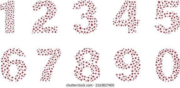 Arabic numerals composed of hearts, Digital combination, Random combination of numbers, 123456789, Numbers, Vector Illustration, Transparent background EPS
