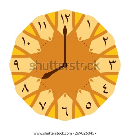 Arabic Numerals Decorative Analog Wall Clock shows 08.00 o'clock, vector illustration isolated, eps