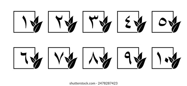 Arabic numerals with decorative square edges with leaves at the corners. premium vector illustration. white background. free to use for your needs.