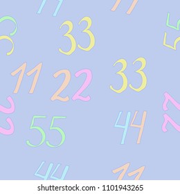 Arabic numerals eleven, twenty two, thirty three, forty four, fifty five pattern .  Hand drawn.