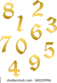 Arabic numerals, metal gold, math, vector