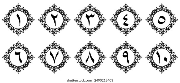 arabic numerals with ornament. Arabic numerals with premium border decoration. illustration vector. transparent background. free to use for your needs.