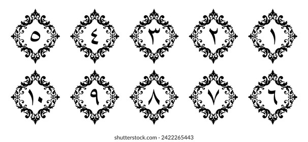Arabic numerals with ornaments for book pages of your choice of elegant design. Vector file isolated on a transparent background