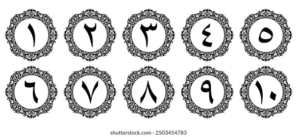 Arabic numerals with ornaments for book pages of your choice of elegant design. Vector file isolated on a transparent background