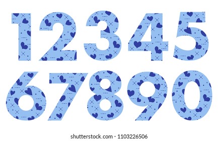 Arabic numerals, painted with a colorful background with hearts.Template for design, fabric, print.