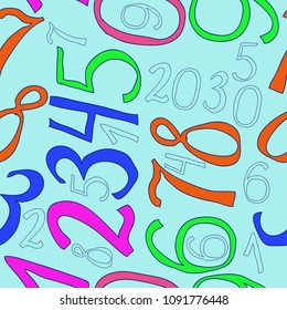 Arabic numerals from zero to nine seamless pattern.  Hand drawn.