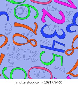 Arabic numerals from zero to nine seamless pattern.  Hand drawn.