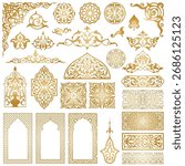 Arabic Oriental decorative elements. Arabian Ornament. Arabesque, arches, borders. Traditional Pattern