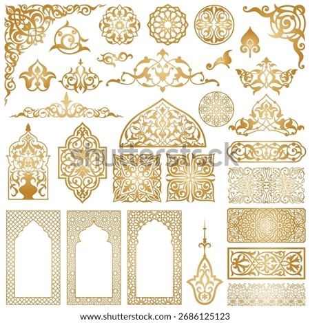 Arabic Oriental decorative elements. Arabian Ornament. Arabesque, arches, borders. Traditional Pattern