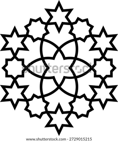 Arabic oriental floral icon featuring traditional arabesque vectors, ornaments, and patterns. Abstract floral symbols and logos designed in an ornamental Islamic style, ideal for wedding invitations.