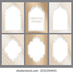 Arabic oriental frames. Vector borders bundle. Templates for design, invitation, event, wedding. Arabian golden pattern 