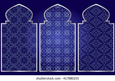 Arabic oriental islamic style geometric pattern windows. Graphic elements vector.