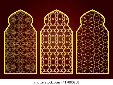 Arabic oriental islamic style geometric pattern windows. Graphic elements vector.