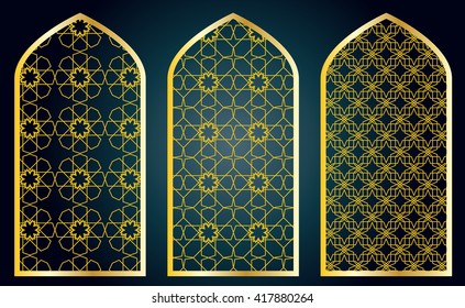 Arabic oriental islamic style geometric pattern windows. Graphic elements vector.