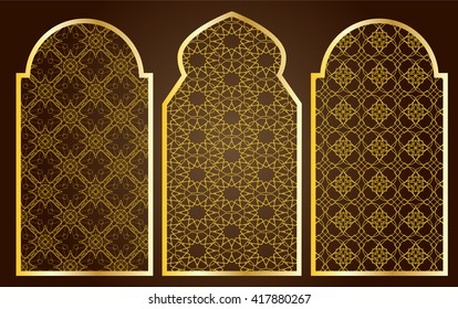 Arabic oriental islamic style geometric pattern windows. Graphic elements vector.