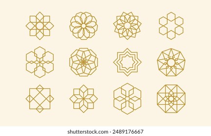 Arabic ornament line icon set. Islamic Decorative element. Geometric shapes. 