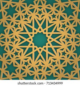 Arabic ornament seamless pattern. Geometrical girish tracery. Muslim mosaic to ramadan kareem holiday. Vector illustration.
