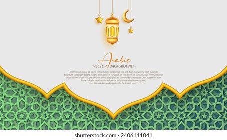 Arabic Ornamental Background with Lantern, Crescent, Dome Arch Decorative Islamic Pattern