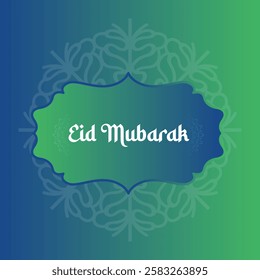 Arabic Ornamental Patterned Green and Blue Background of Islamic Design Greeting Card for Eid Mubarak